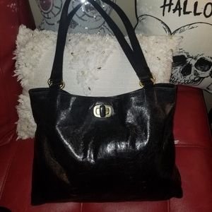 HOBO International black leather shoulder bag with turnlock